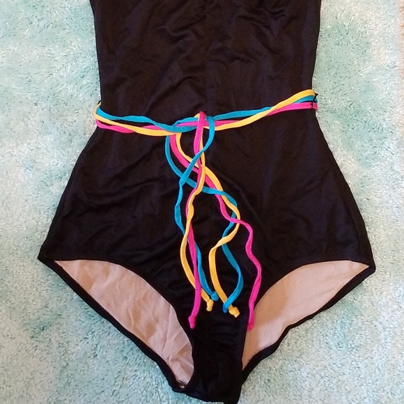 One Piece Swimsuit - Black w/ 3 Waist Ties - Picture 4 of 7
